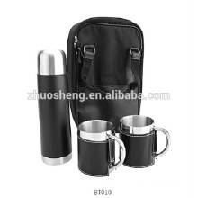 color gift box hot seller stainless steel vacuum water flask with carry strap 750ml +2*300ml with black leather